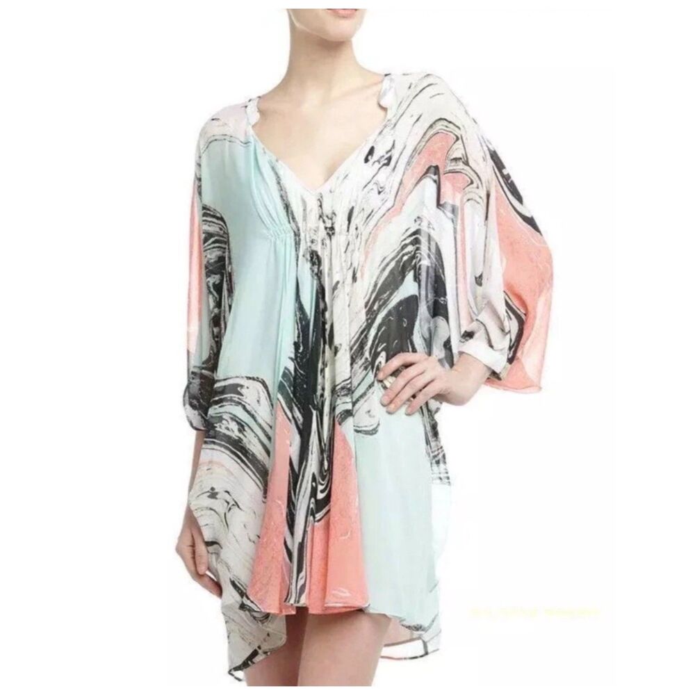 DIANE VON FURSTENBERG Fleurette In the "Spring Marble" Print Silk Kimono Dress